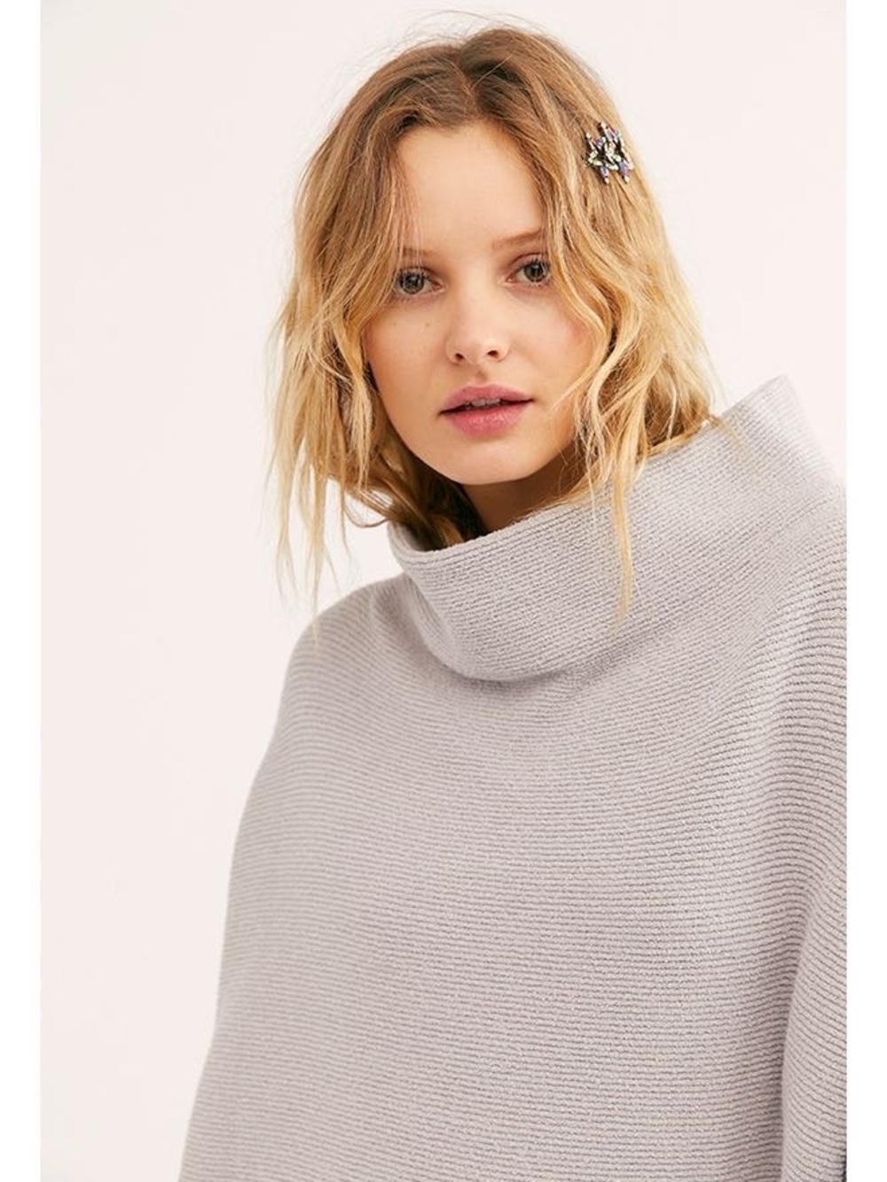 Free People Ottoman Slouchy Tunic Grey-Ice Medium Oversized Fall Cozy Bohemian - Picture 4 of 12